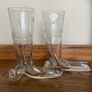 Abbott Collection Nautical Themed Horn Drinking Glass Pair Sailboat Ship pirate